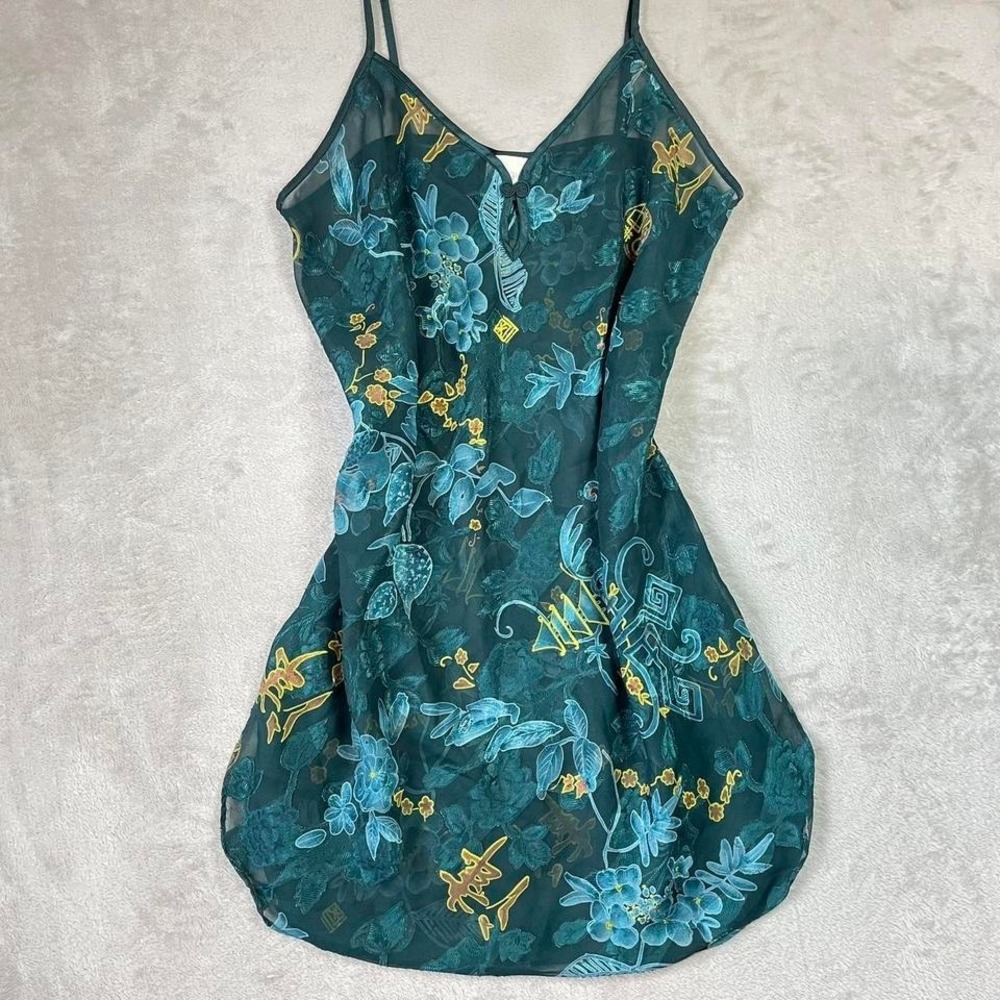Vintage Green Teal Floral Slip Dress by Secret Treasures